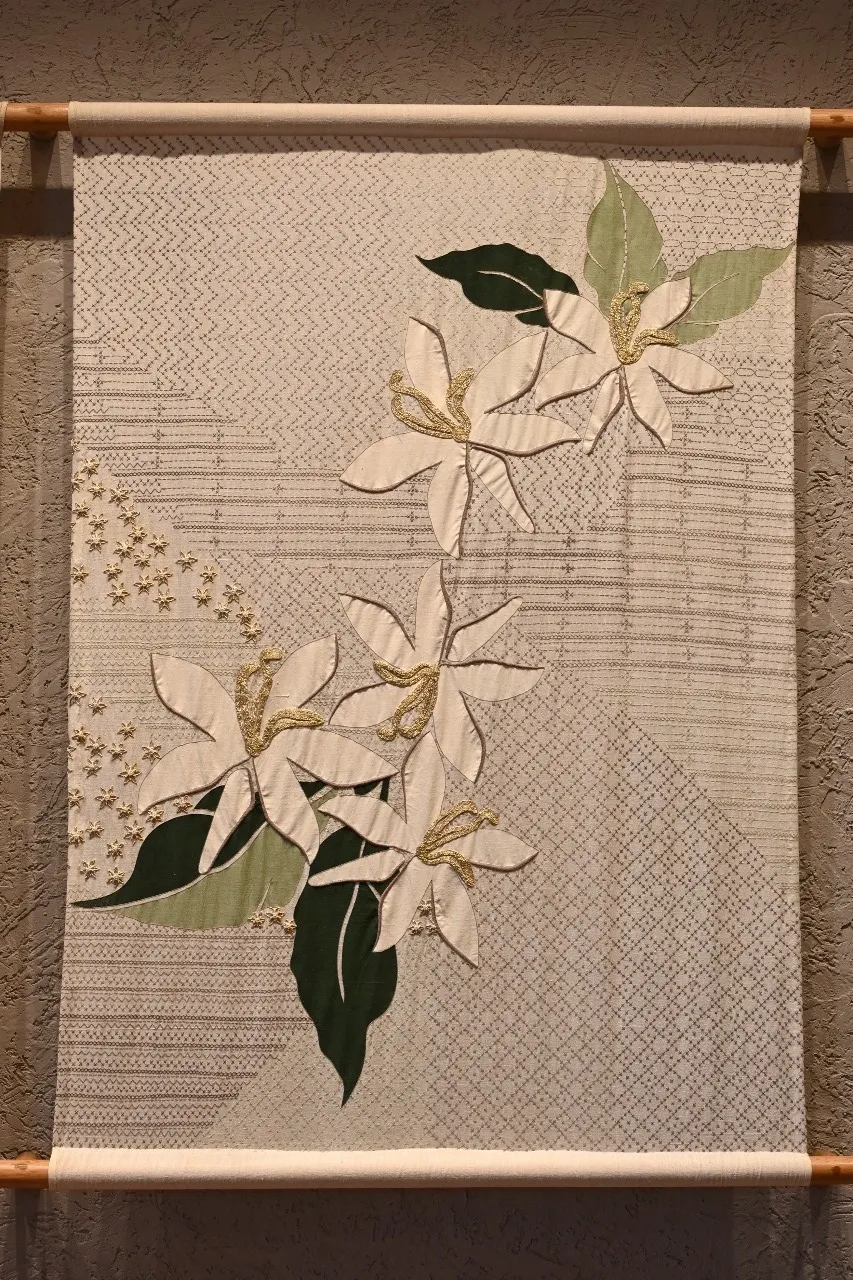 Detail of the Banjara cross-stitch and gota patti embroidery
